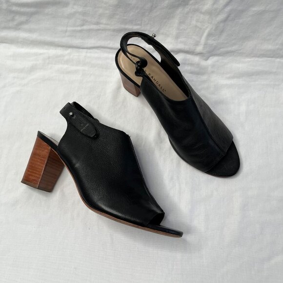 Loeffler Randall Black Leather Peep toe Block Heeled Sandals 9.5 B - Picture 7 of 13